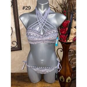 NWT Ambrielle Bikini set Swim With Elastic Built In Bra Stretch Halter Straps